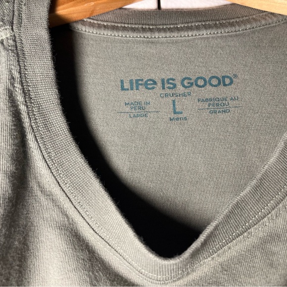 Life is good olive green tshirt Sz Large Best things in life are not things - Picture 3 of 4